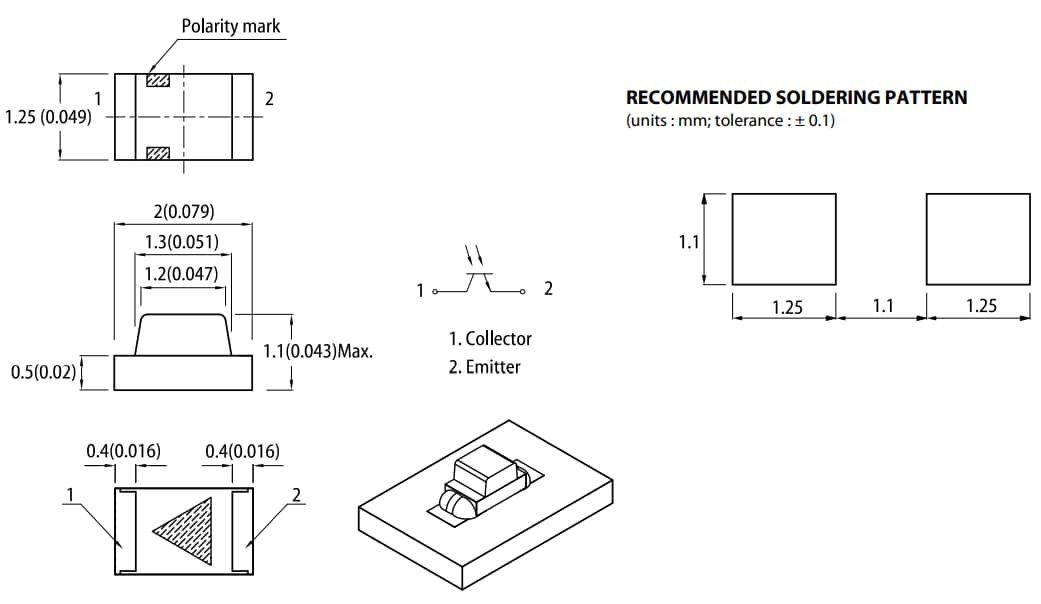 Mechanical Drawing - Kingbright APS2012SP1C Ambient Light Photo Sensor